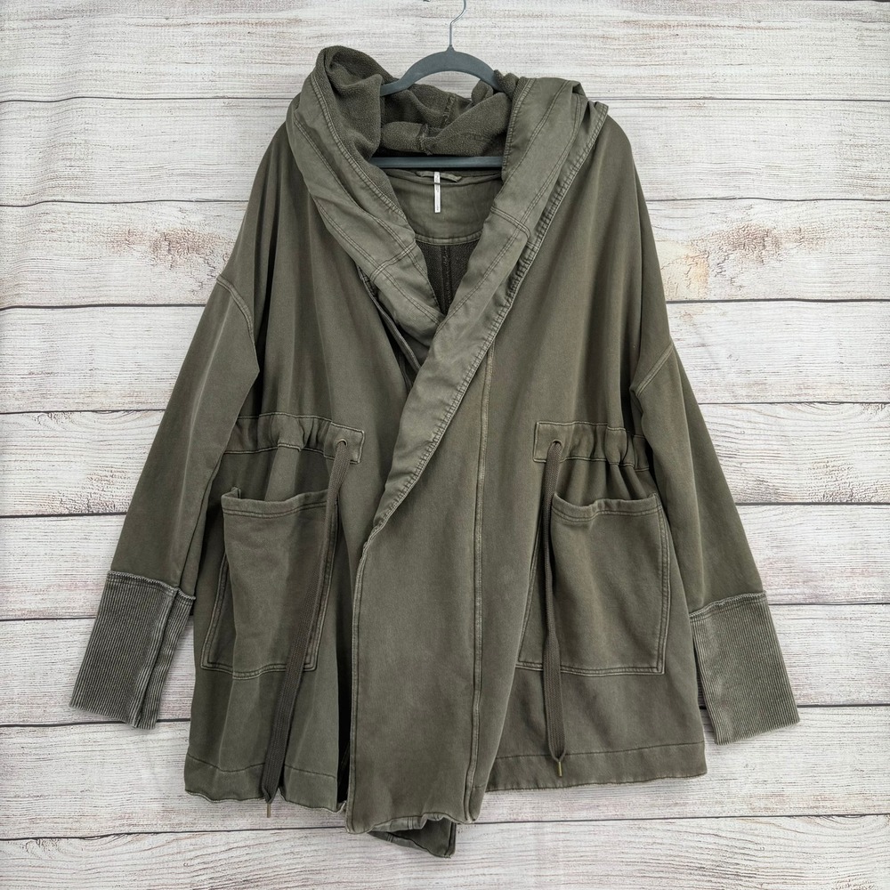 Free People Rumors Hoodie Jacket Womens Large Olive Green Oversized OB518332